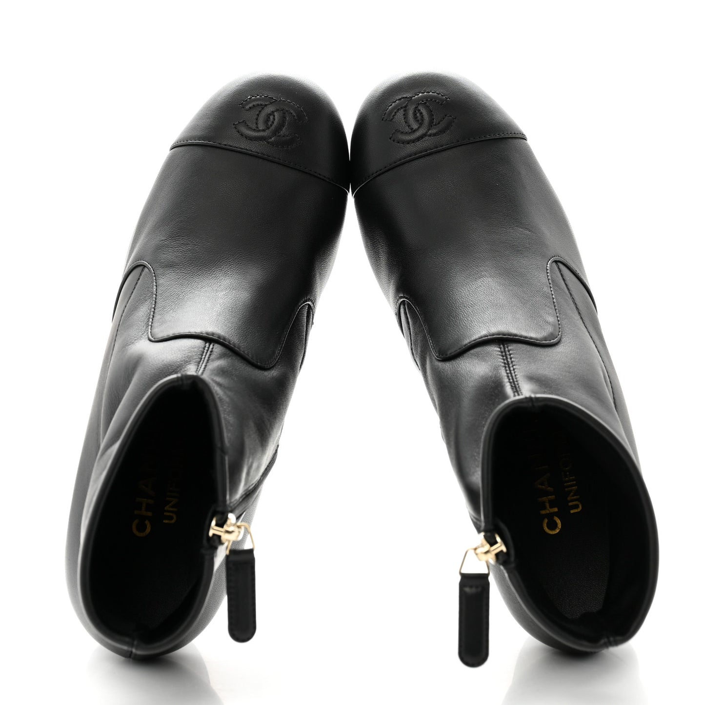 Stretch Lambskin Cap Toe CC Short Boots 37 Black
