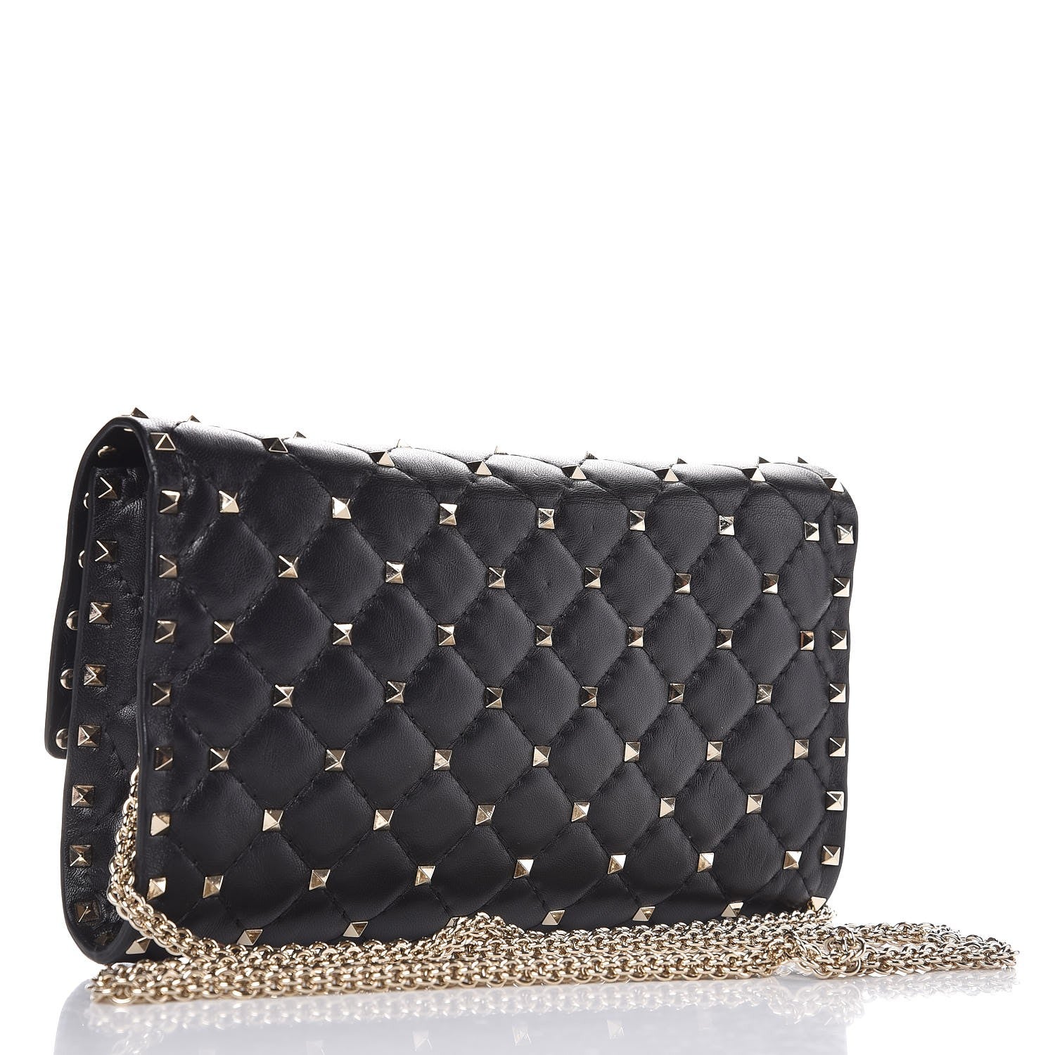 Valentino Garavani Lambskin Rockstud Spike Wallet on Chain Black 4 of 11
