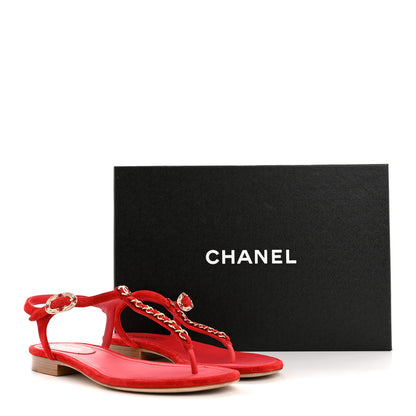 Chanel Suede Calfskin Thong Sandals 36 Red 12 of 12