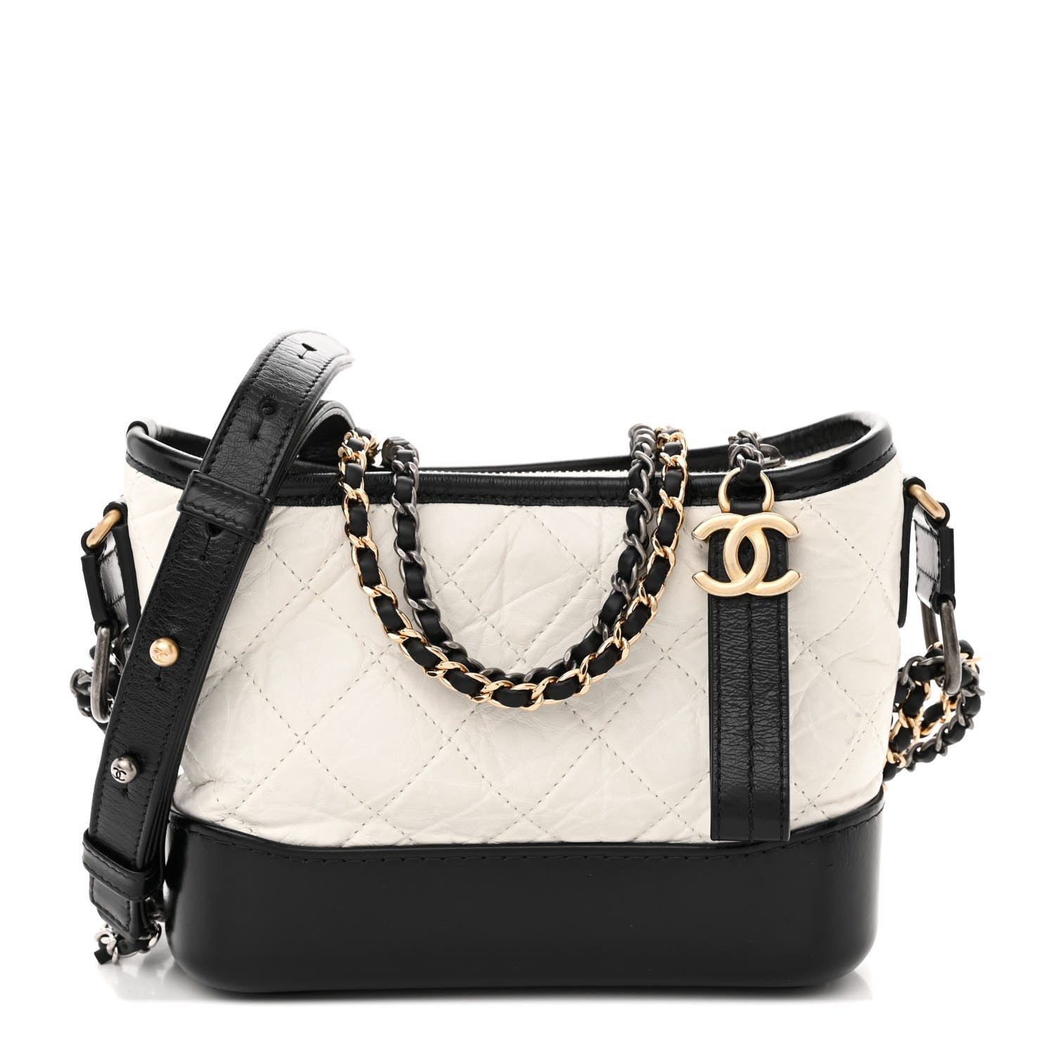 Chanel Aged Calfskin Quilted Small Gabrielle Hobo Black White 1 of 14