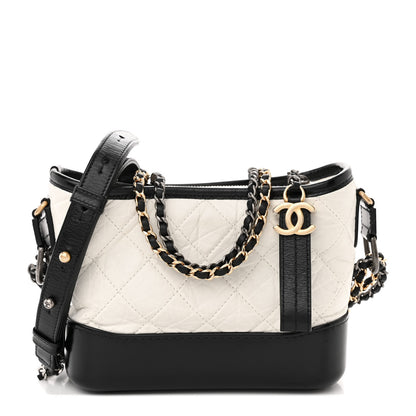 Chanel Aged Calfskin Quilted Small Gabrielle Hobo Black White 1 of 14