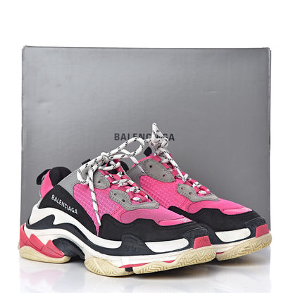 Balenciaga Fabric Mesh Womens Triple S Sneakers 38 Fluo Pink Grey White 22 of 22