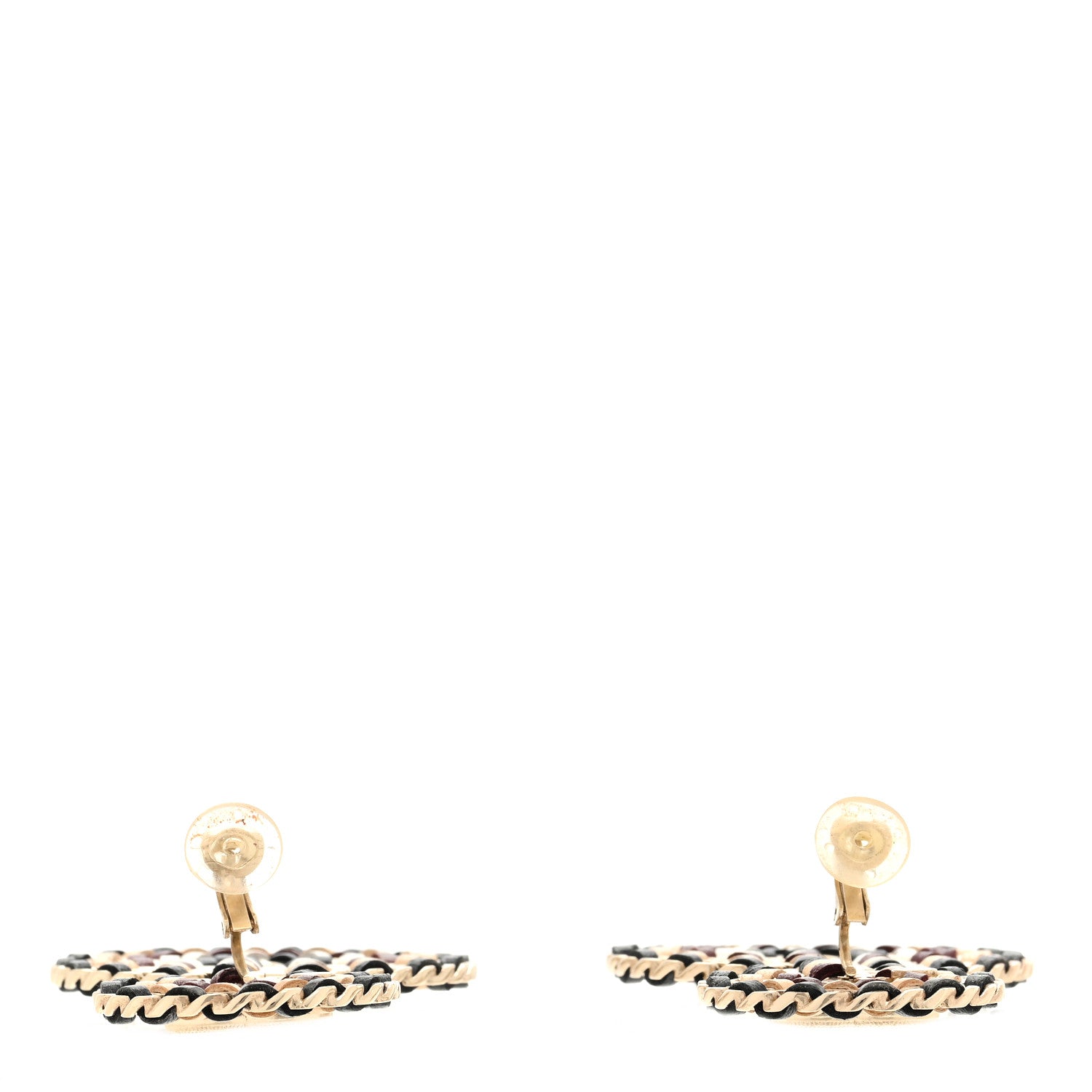 Chanel Lambskin Leather Medals CC Drop Clip On Earrings Black Beige Gold 3 of 4