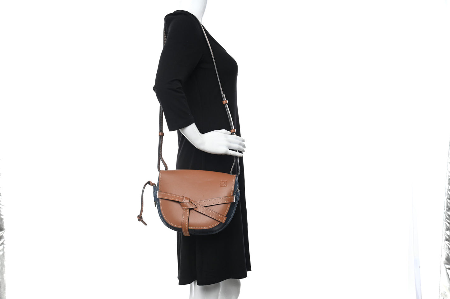 Calfskin Small Gate Crossbody Bag Tan Steel Blue