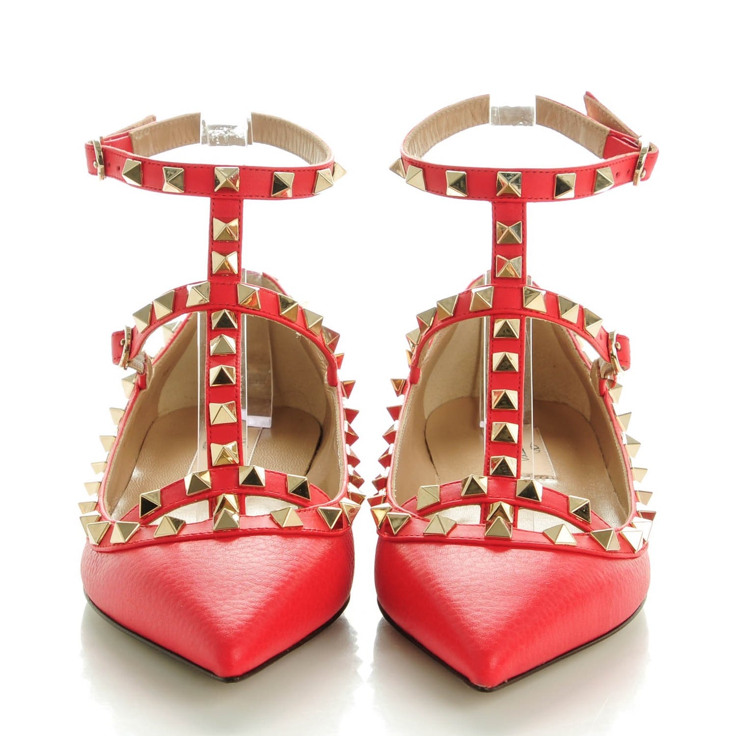 Pebbled Calfskin Rockstud Cage Ballerina Flats 36 Red