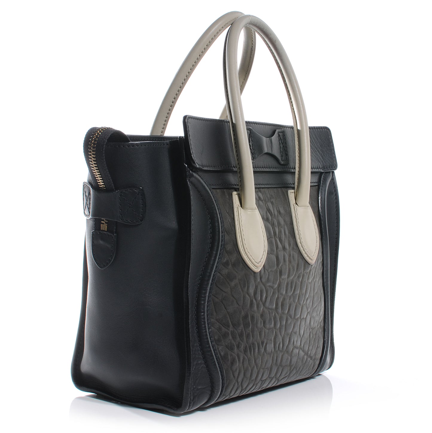 Smooth Calfskin Shrunken Lambskin Micro Tri-Color Luggage Black