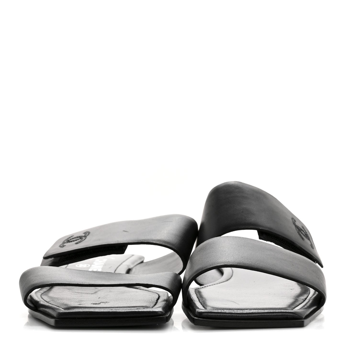 Lambskin CC Flat Sandals 38.5 Black