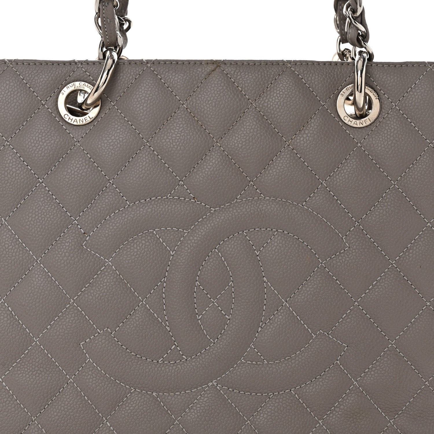 Chanel Caviar Quilted Grand Shopping Tote GST Light Grey 8 of 10