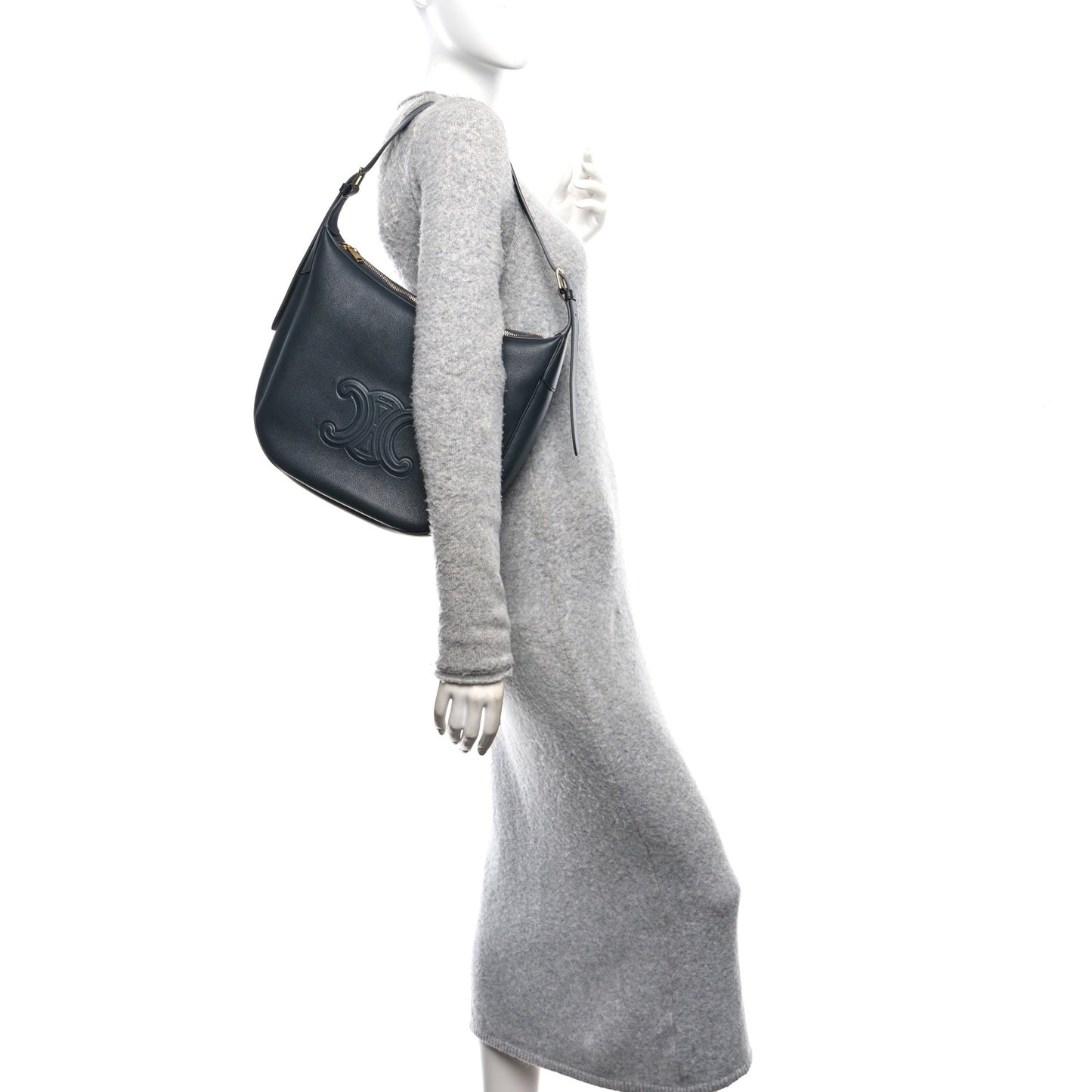 Calfskin Triomphe Heloise Shoulder Bag Slate Grey
