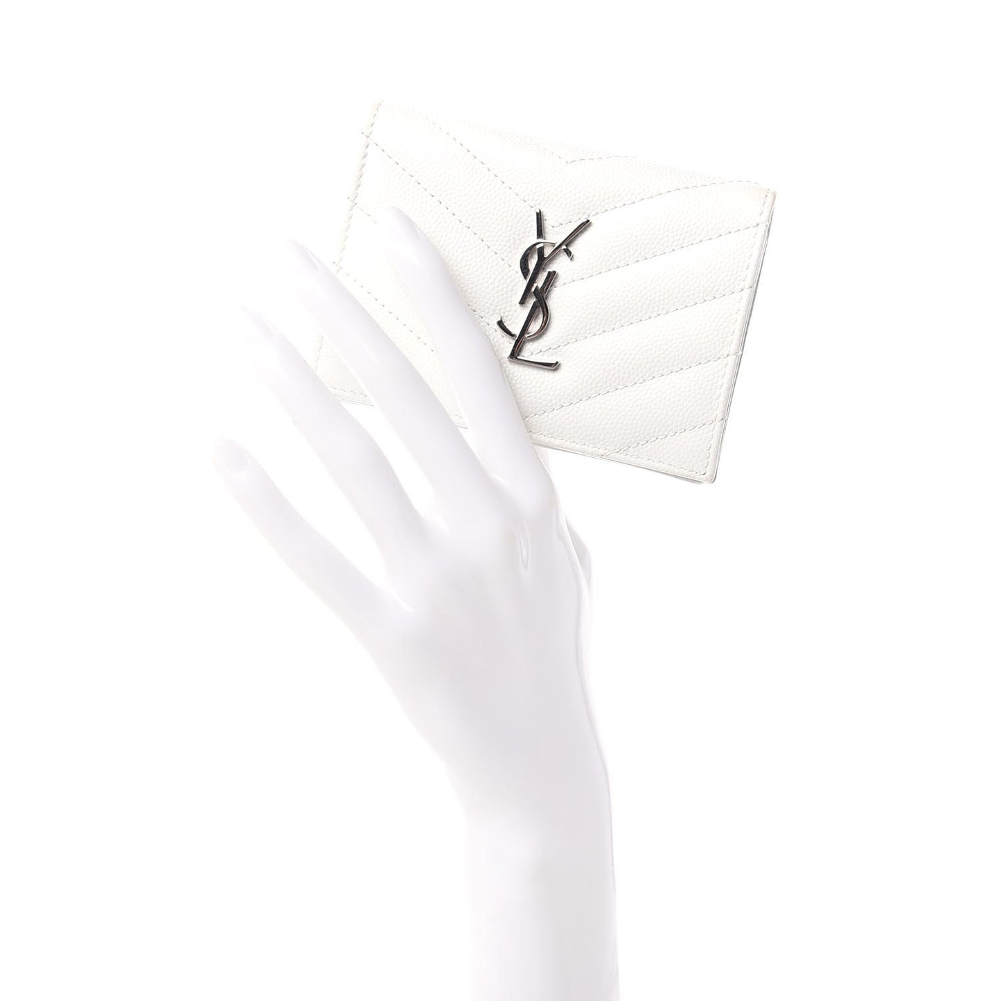 Grain De Poudre Matelasse Chevron Monogram Card Case Blanc Optique