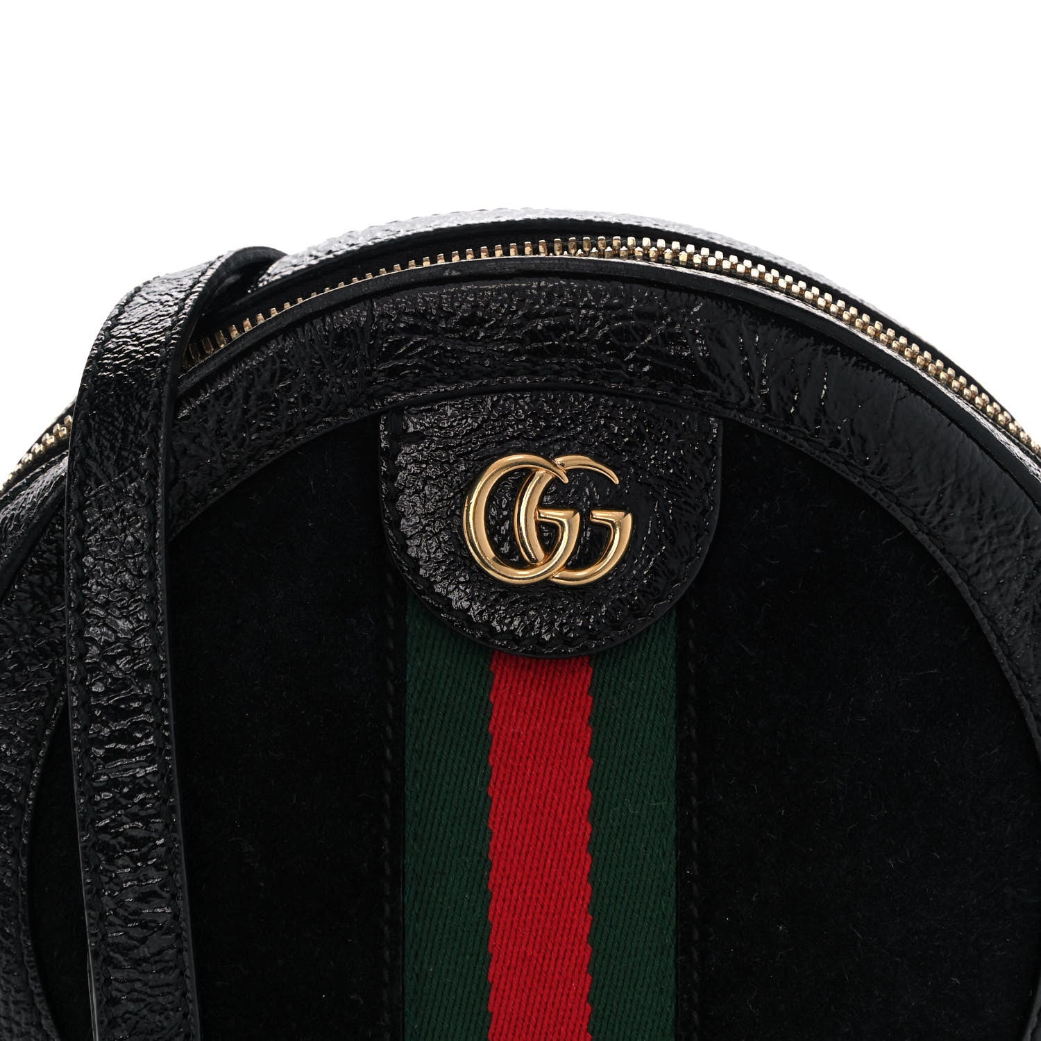 Gucci Suede Patent Web Mini Ophidia Round Shoulder Bag Black 9 of 11
