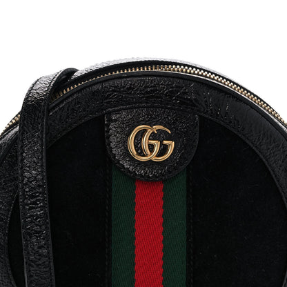 Gucci Suede Patent Web Mini Ophidia Round Shoulder Bag Black 9 of 11
