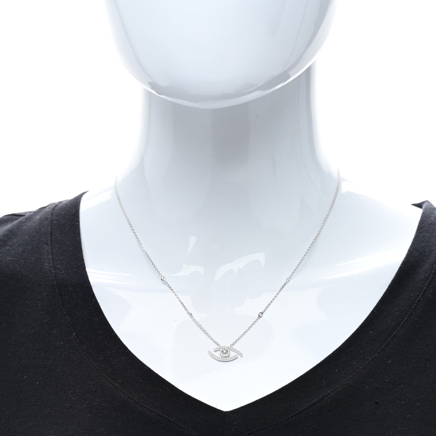 18K White Gold Diamond Lucky Eye Pave Necklace