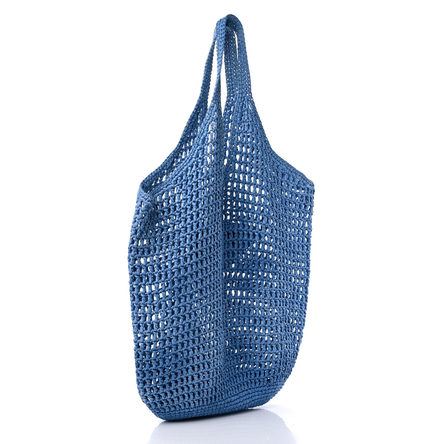 Prada Yarn Raffia Effect Crochet Logo Embroidered Shopping Tote Bag Celeste 3 of 8