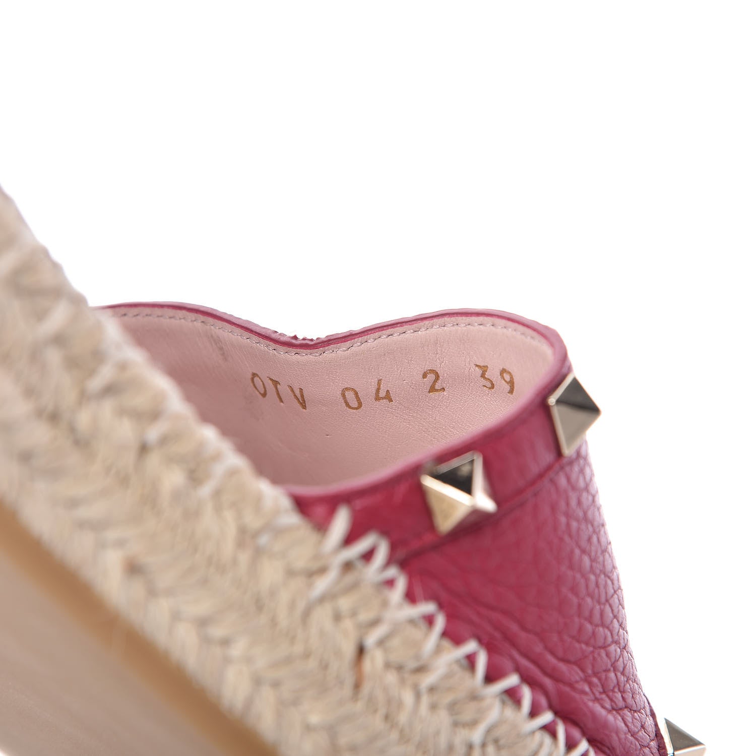 Valentino Garavani Grained Calfskin Rockstud Espadrille Flat Slide Sandals 39 Red 9 of 9