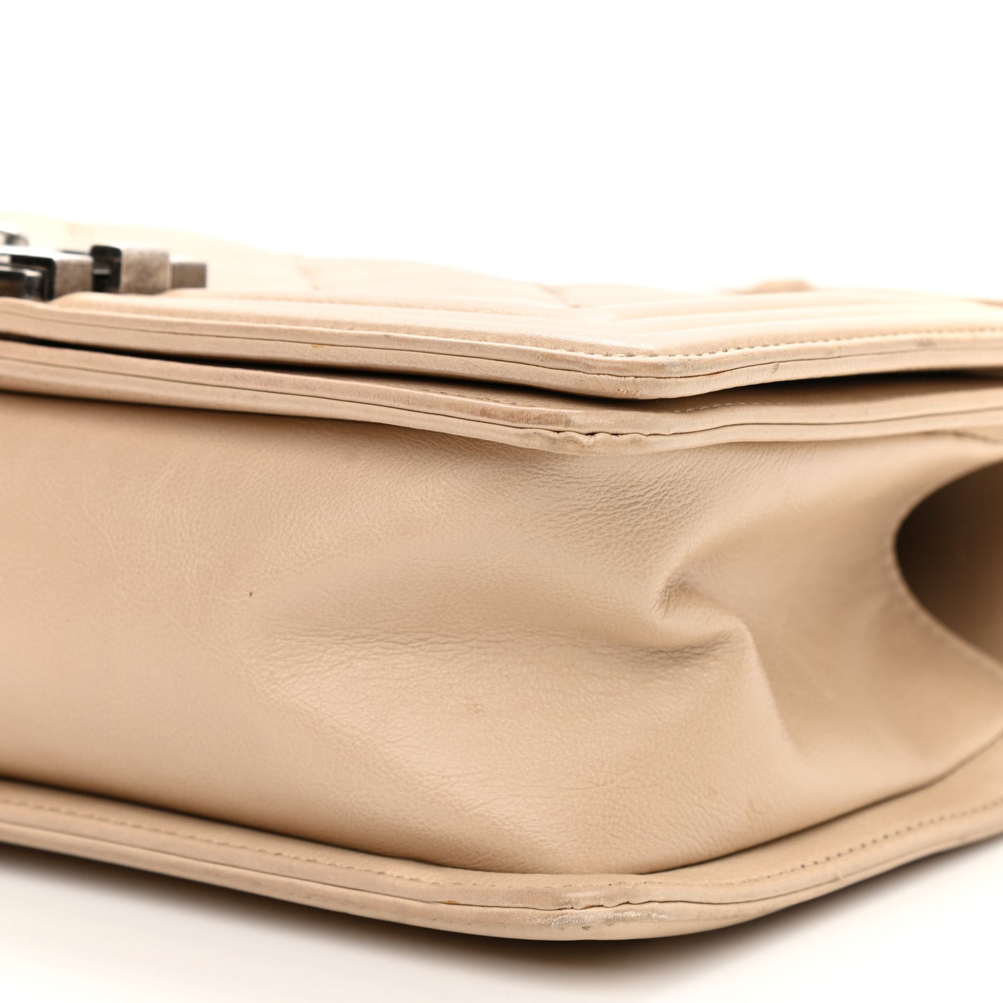 Calfskin Quilted Double Stitch Medium Boy Flap Beige