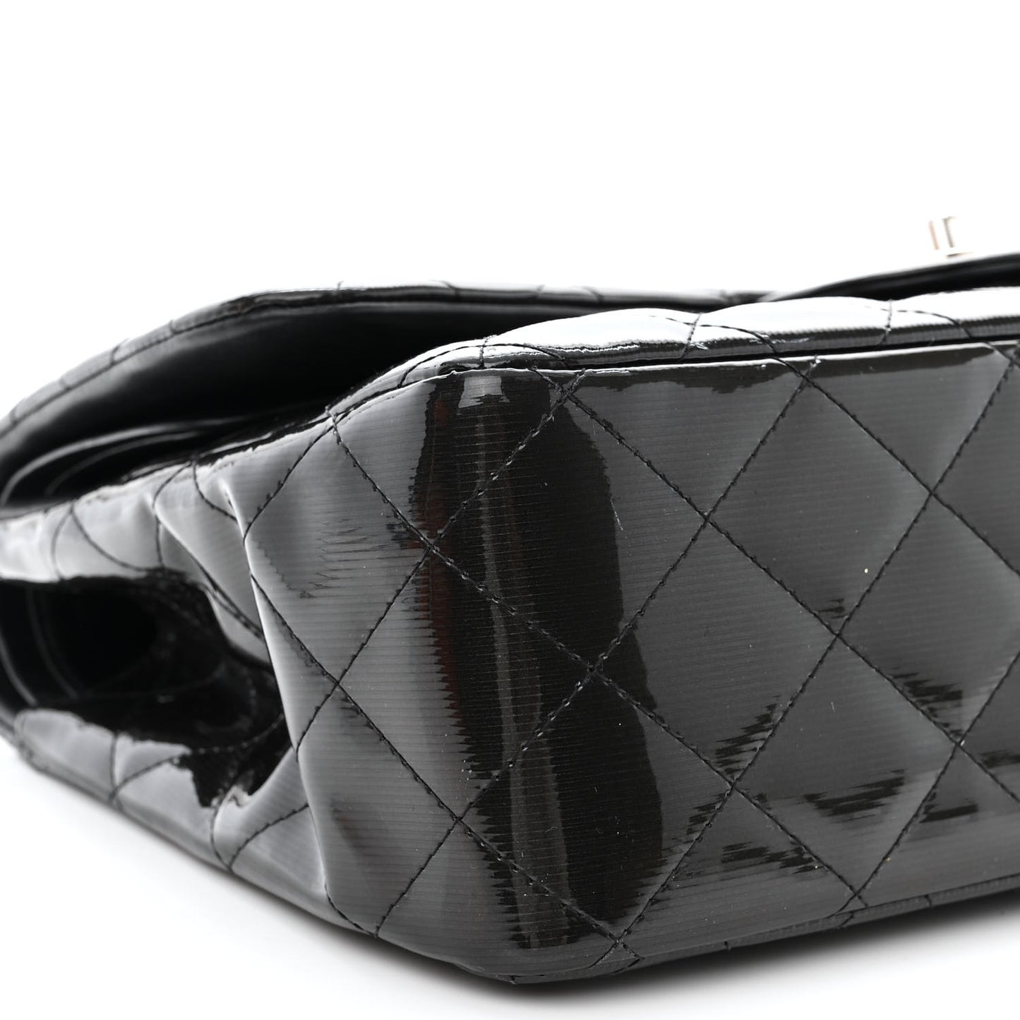 Striated Patent Quilted Jumbo Double Flap Black