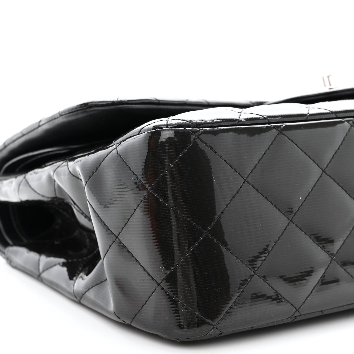 Chanel Striated Patent Quilted Jumbo Double Flap Black 9 of 17