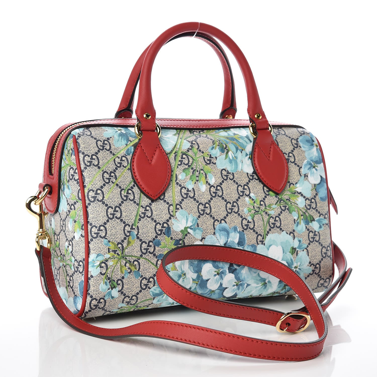 Gucci GG Supreme Monogram Blooms Small Boston Beige Blue Navy Hibiscus Red 3 of 9