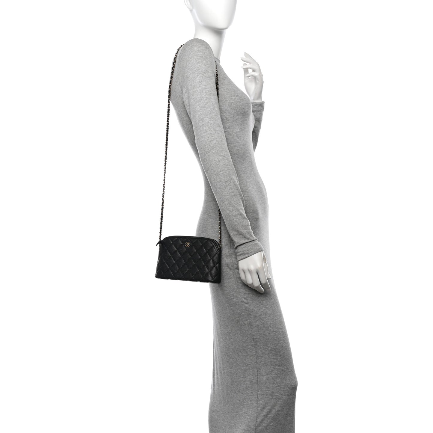 Caviar Quilted Classic Clutch With Chain Black