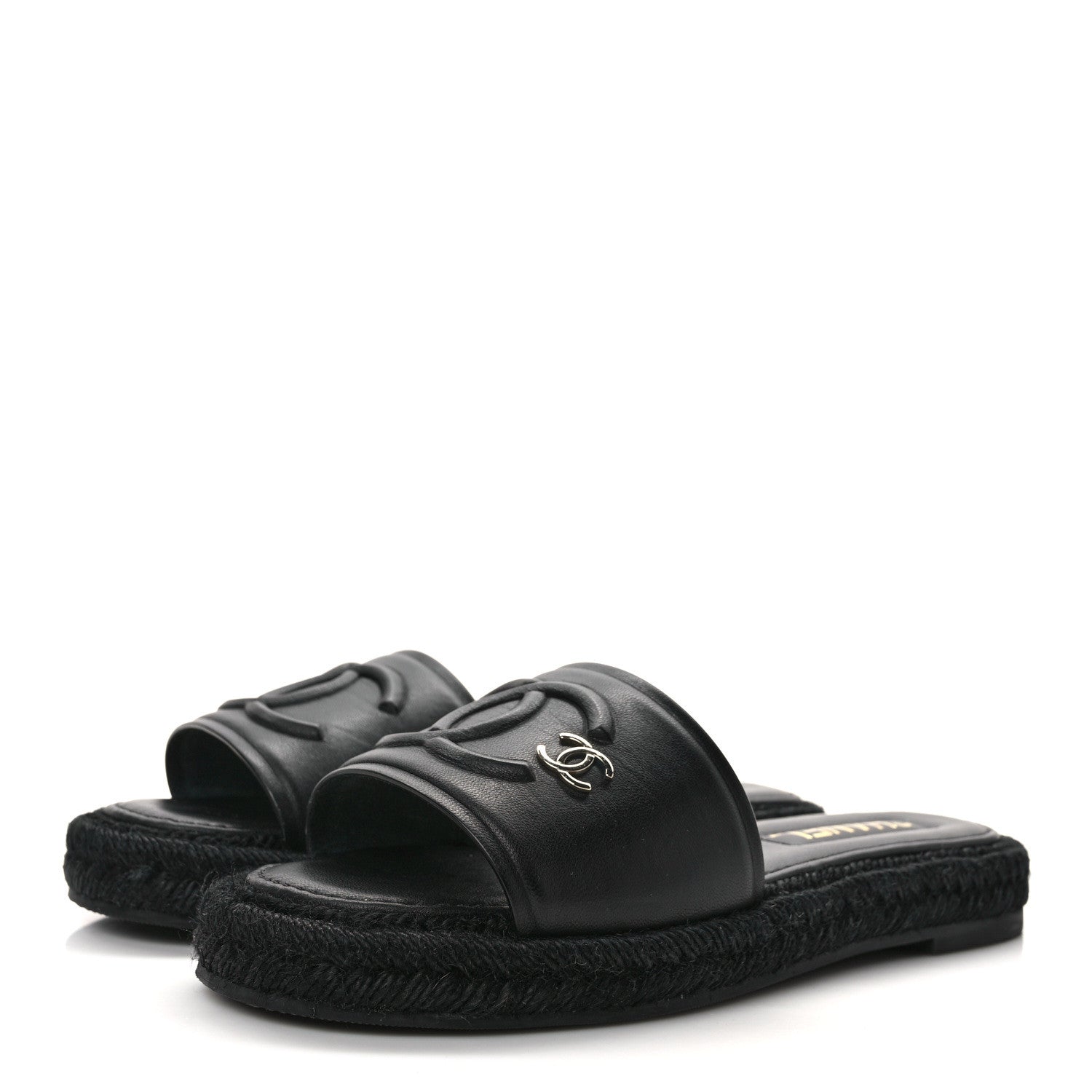 Chanel Lambskin Espadrille Mule Sandals 38 Black 3 of 8