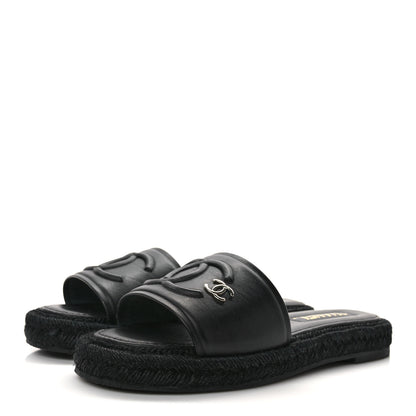 Chanel Lambskin Espadrille Mule Sandals 38 Black 3 of 8