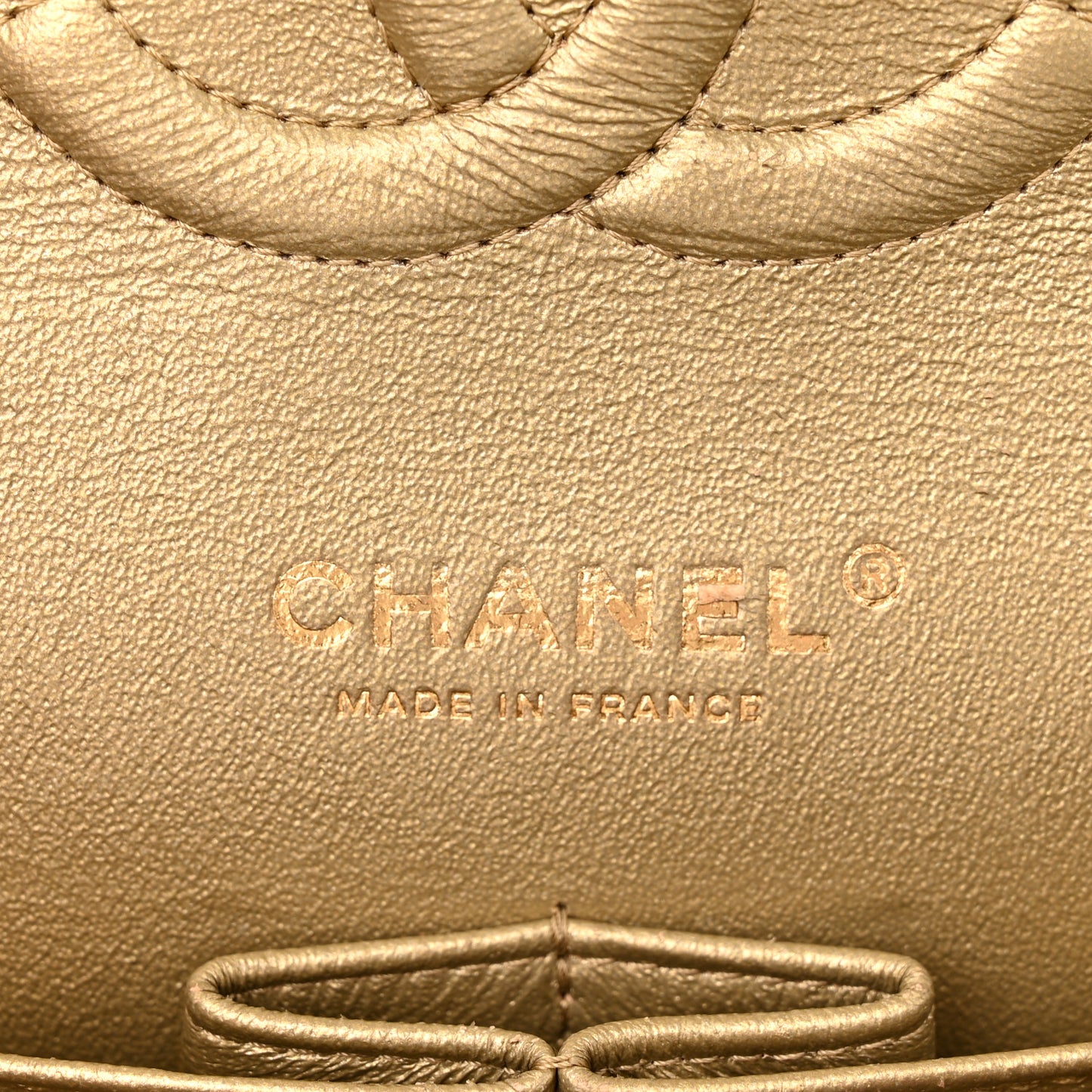 Metallic Patent Crumpled Calfskin Chevron Quilted Medium Double Flap Gold