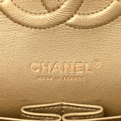 Chanel Metallic Patent Crumpled Calfskin Chevron Quilted Medium Double Flap Gold 6 of 18