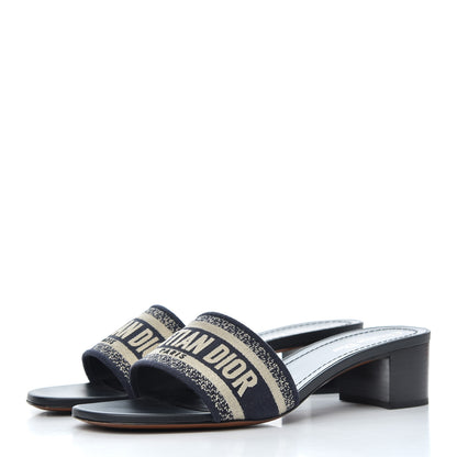 Christian Dior Cotton Embroidered Dway 40mm Slide Sandals 41 Deep Blue 3 of 13