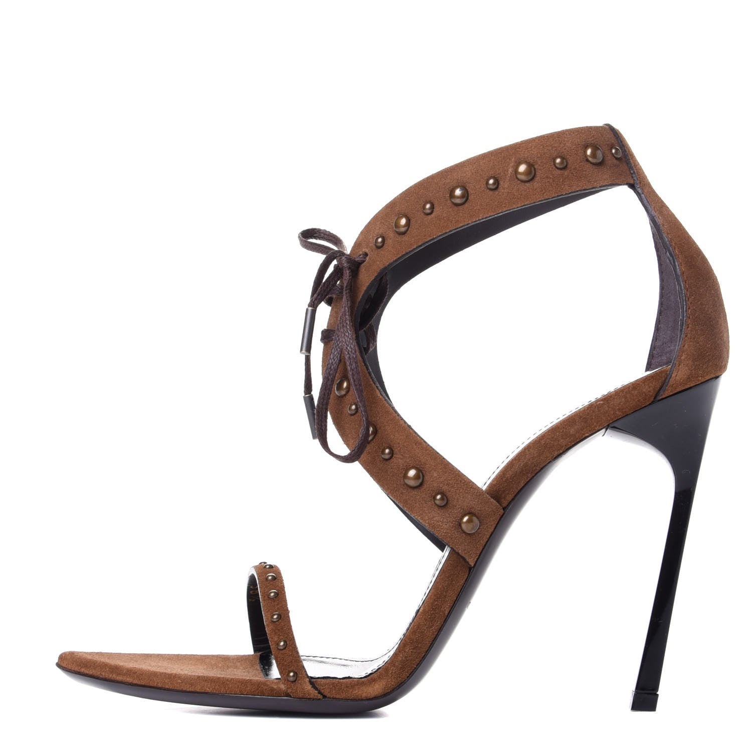 Saint Laurent Suede Studded Iris Sandal Pumps 38.5 Brown 1 of 10