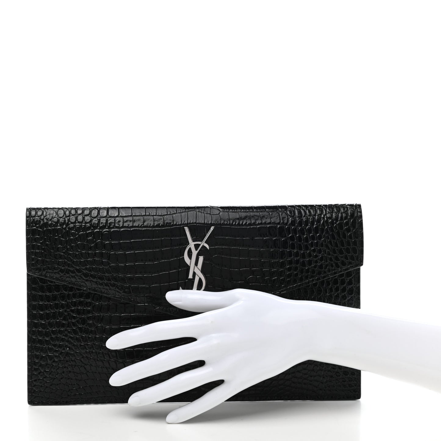 Calfskin Crocodile Embossed Uptown Monogram Pouch Black