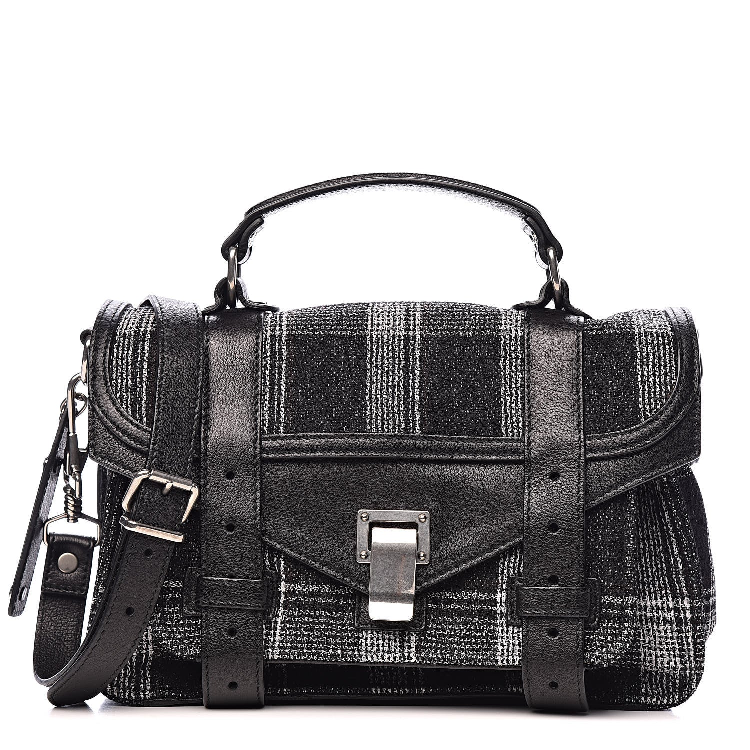 Proenza Schouler Jacquard Plaid Tiny PS1 Satchel Black White 1 of 10