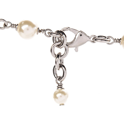 Chanel Graduated Pearl Crystal CC Long Necklace Silver 4 of 5