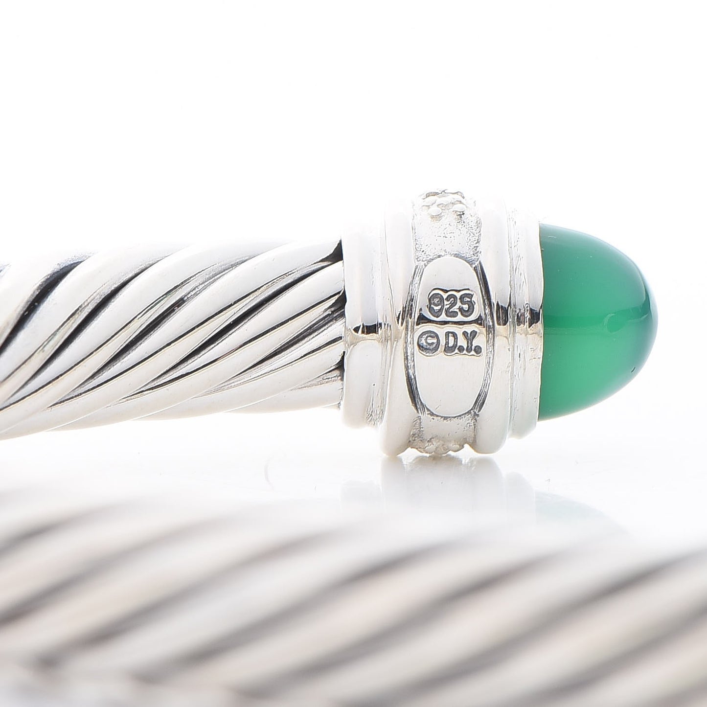 Sterling Silver Diamond Green Onyx 7mm Cable Classics Bracelet