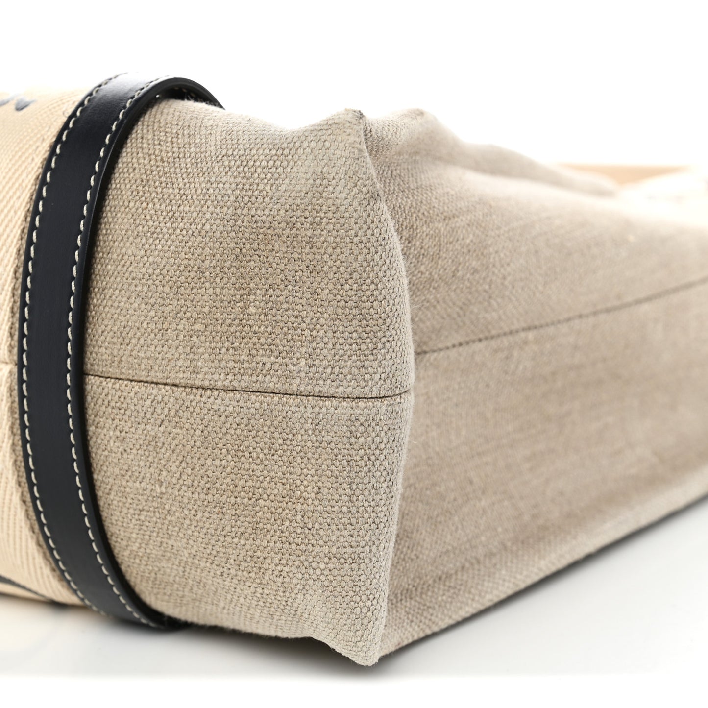 Linen Calfskin Medium Woody Ribbon Tote White Blue