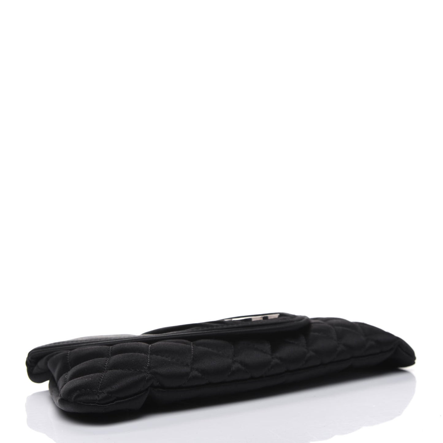 Satin Quilted Flap Clutch Black