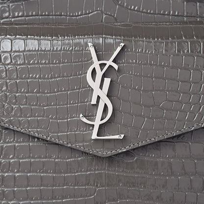 Saint Laurent Croc Calfskin Embossed Medium Uptown Tote Asphalt 8 of 10