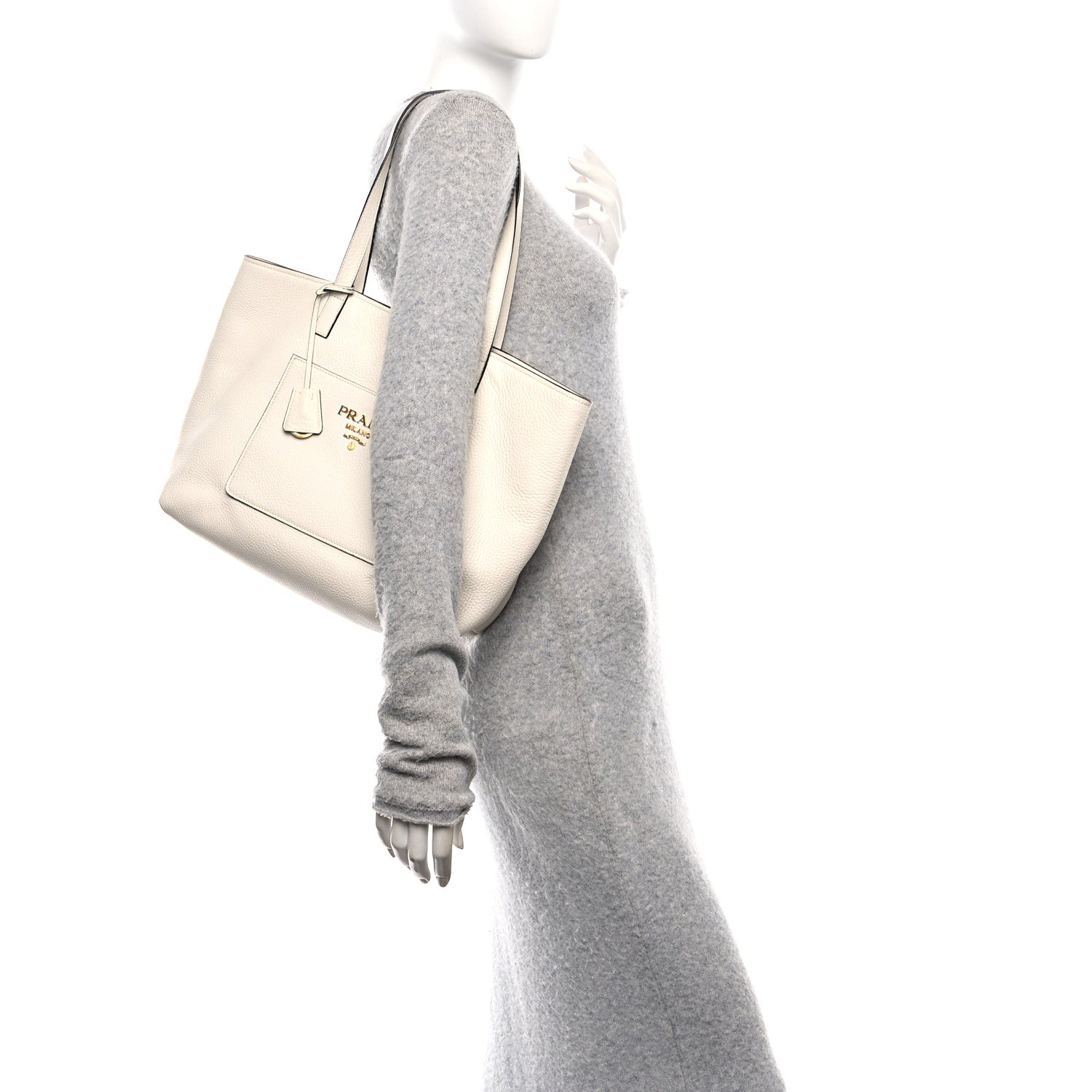 Prada Vitello Daino Pocket Shopping Tote Bianco 2 of 9