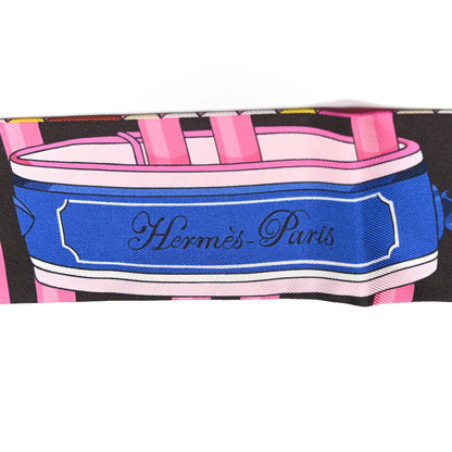 Hermes Silk Colliers De Chiens Remix Fringed Twilly Rose Bleu Roy Ebene 3 of 4