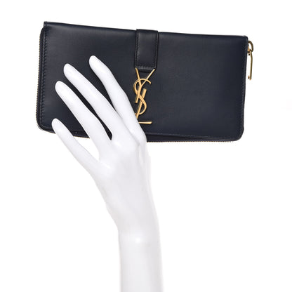 Saint Laurent Calfskin Monogram Zip Around Wallet Deep Marine 2 of 10
