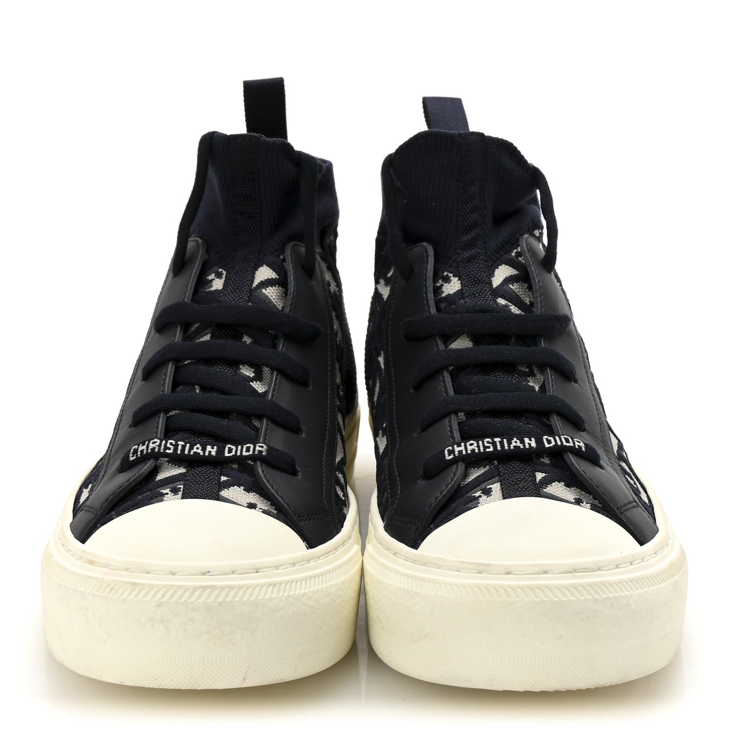Christian Dior Technical Knit Calfskin Oblique Womens Walk'n Dior Mid Top Sneakers 38 Deep Blue 3 of 9