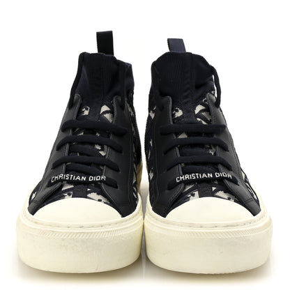 Christian Dior Technical Knit Calfskin Oblique Womens Walk'n Dior Mid Top Sneakers 38 Deep Blue 3 of 9