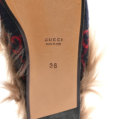 Gucci Covered Wool Big GG Monogram Fur Womens Princetown Slippers 36 Blue Red Butterscotch 7 of 8