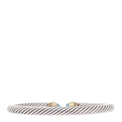 David Yurman Sterling Silver 14K Yellow Gold Blue Topaz 5mm Cable Classics Petite Color Bracelet 3 of 4