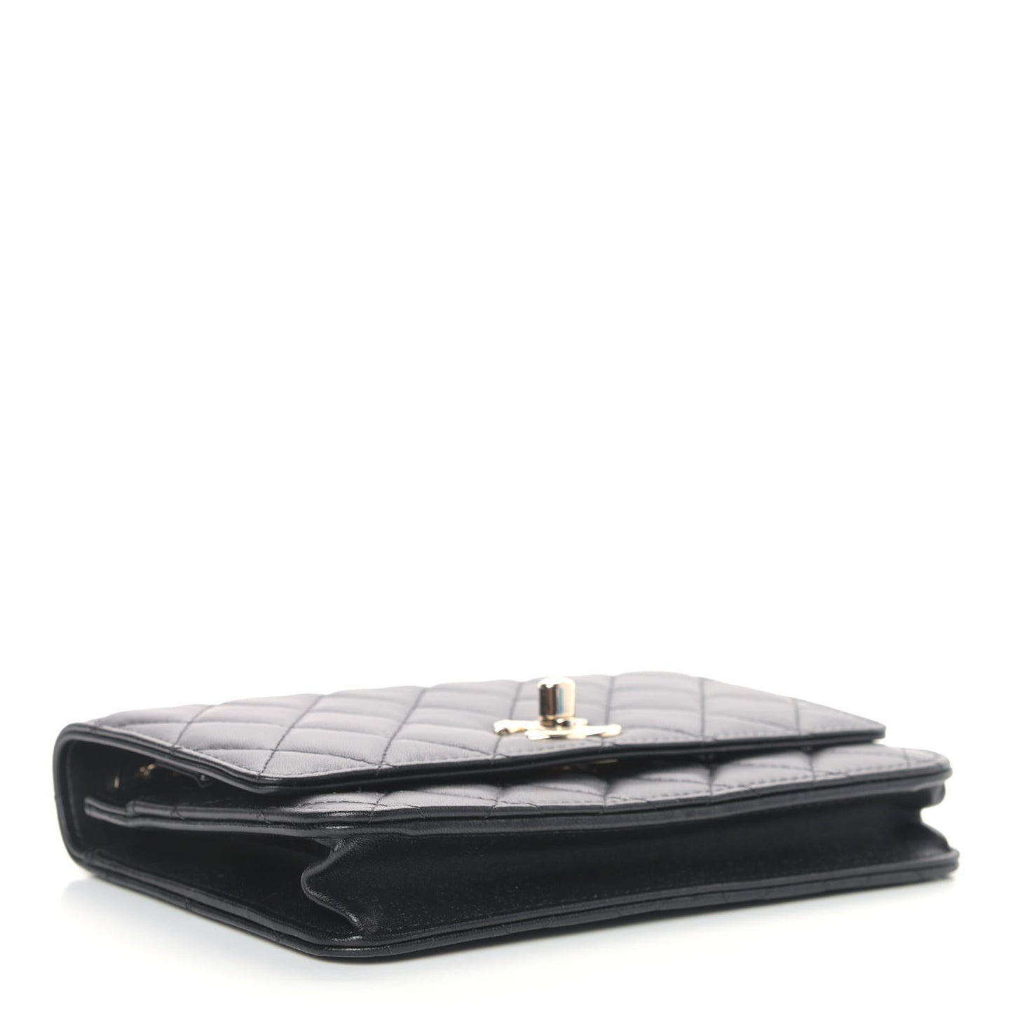 Lambskin Quilted Trendy CC Wallet On Chain WOC Black