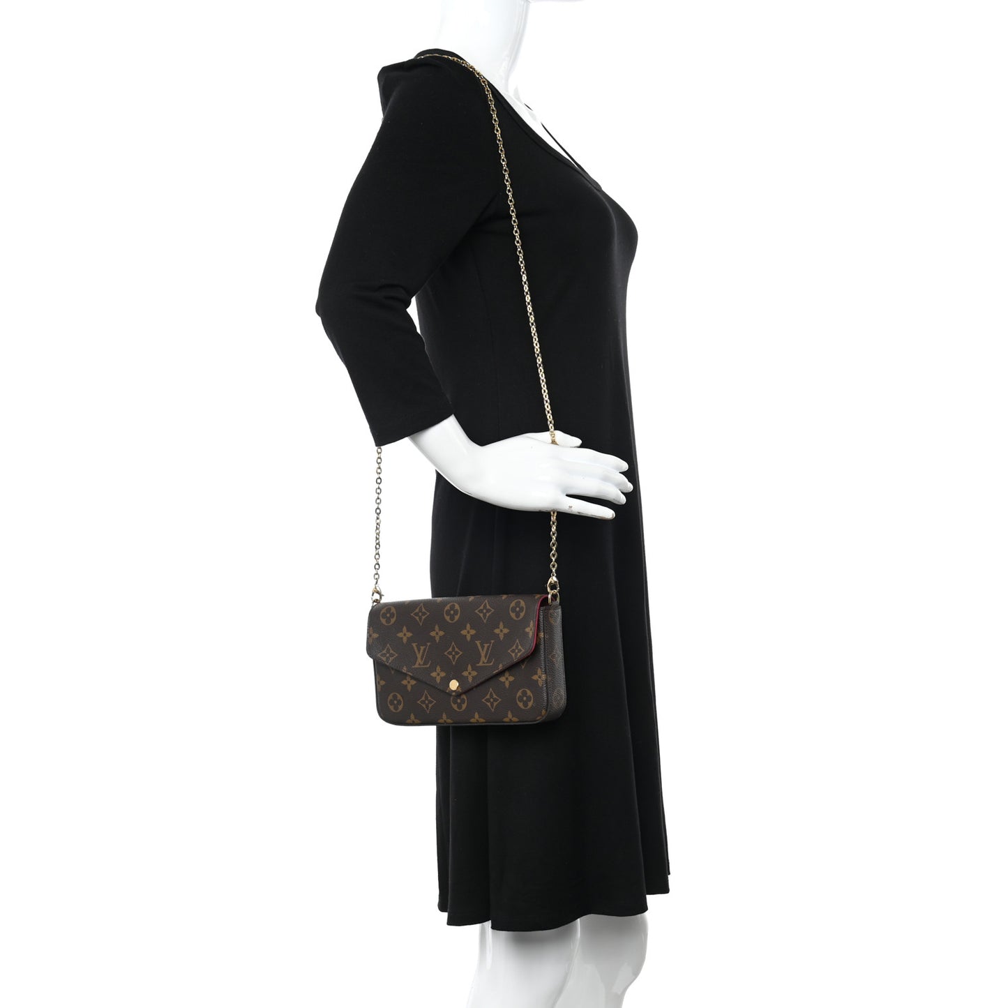 Monogram Pochette Felicie Chain Wallet Fuchsia