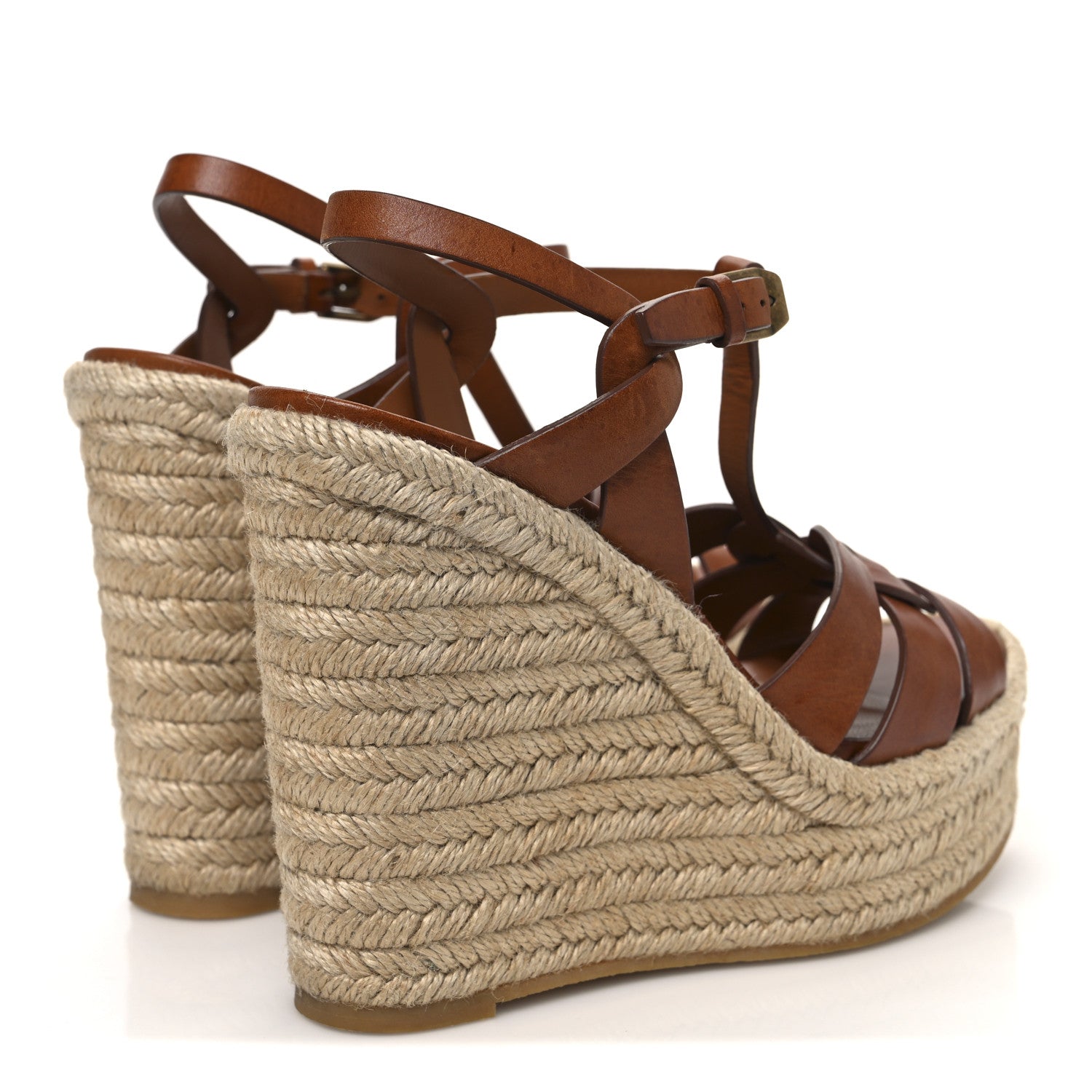 Saint Laurent Calfskin 85 Platform Espadrille Wedge Sandals 37.5 Brown 5 of 10