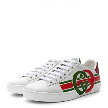 Gucci Calfskin Interlocking G Womens New Ace Sneakers 35 White Red Flame Green 3 of 8