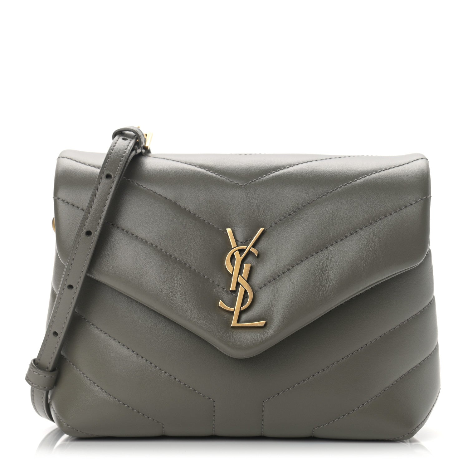 Saint Laurent Calfskin Y Quilted Monogram Toy Loulou Crossbody Bag Grey Kaki 1 of 11