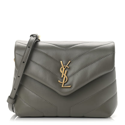 Saint Laurent Calfskin Y Quilted Monogram Toy Loulou Crossbody Bag Grey Kaki 1 of 11
